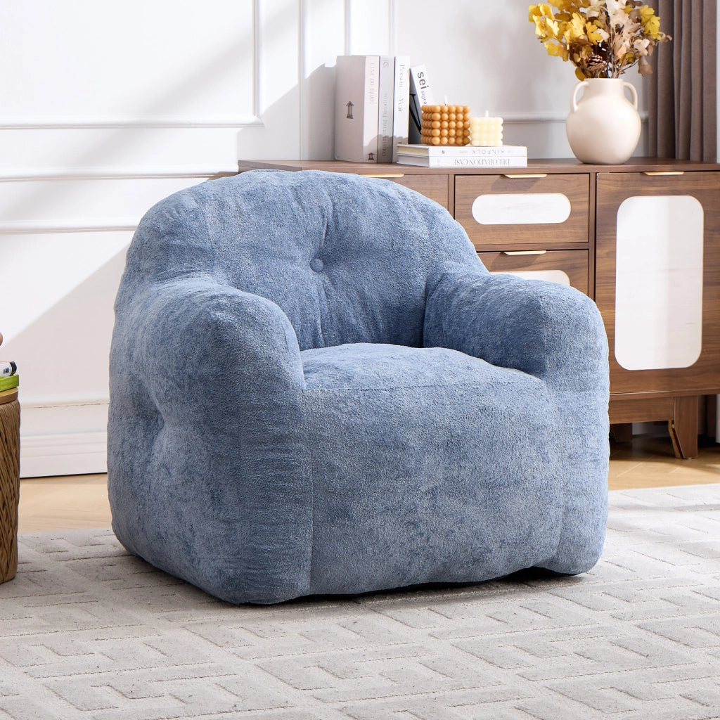 Pouf lounge in pelliccia sintetica con schienale ergonomico e imbottitura in schiuma sminuzzata senza montaggio blu