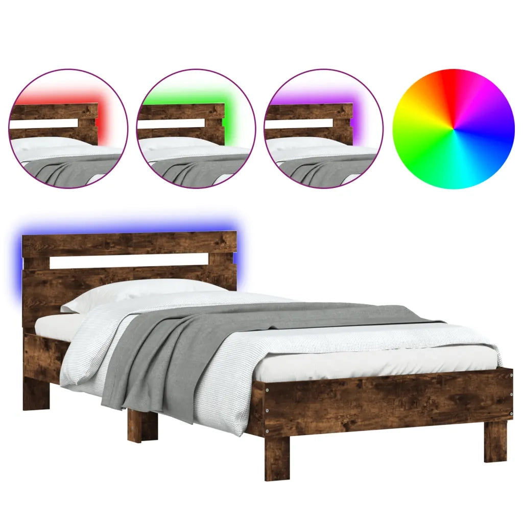 Giroletto con Testiera e LED Rovere Fumo 100x200 cmcod mxl 86681