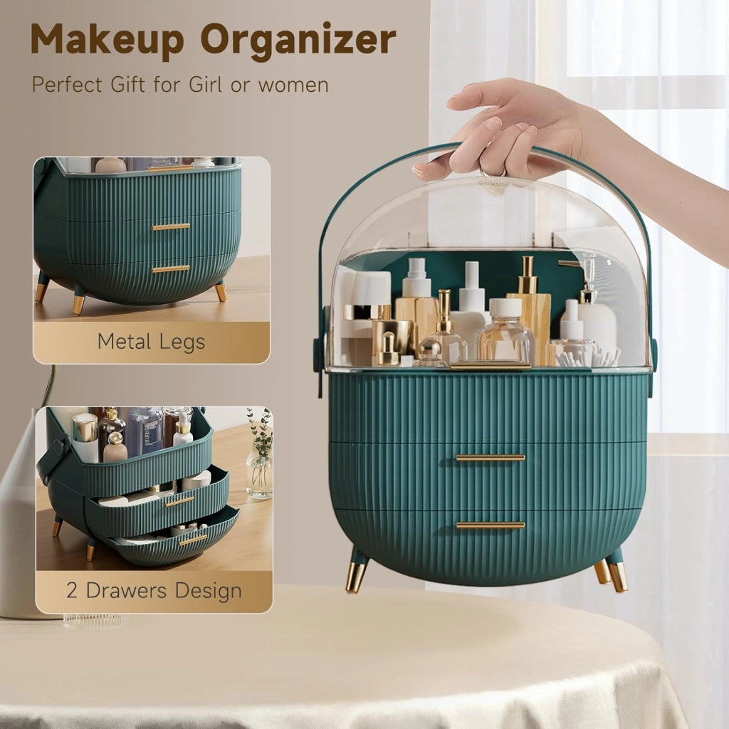 ZMH Porta trucchi da scrivania con più cassetti contenitore per cosmetici verde scuro 25 x 18,5 x 37 cm