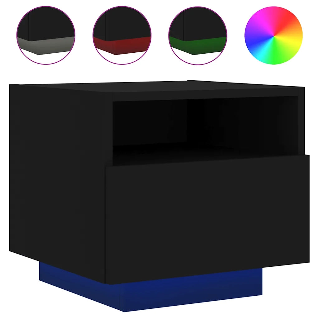 Comodino | Armadio da Notte | Mobiletto da notte con Luci LED Nero 40x39x37 cm