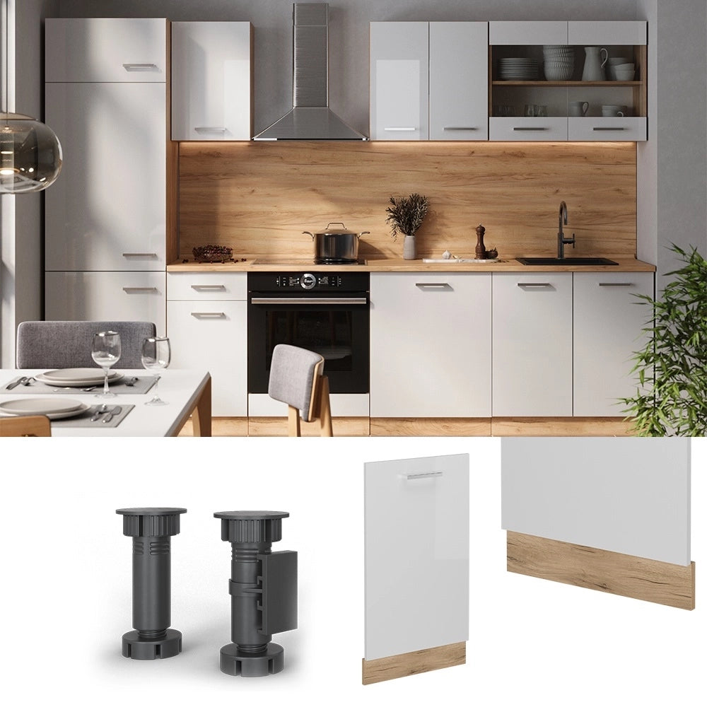 Pannello frontale R-Line Bianco lucido/Rovere dorato 45 cm senza piano di lavoro Vicco