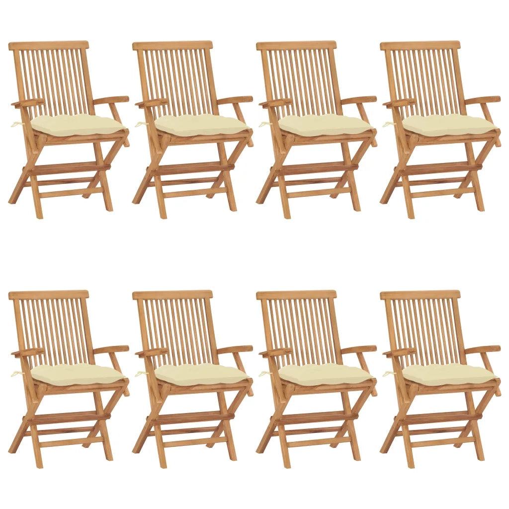 Sedie da Giardino e Cuscini Bianco Crema 8 pz Massello di Teak cod mxl 25471