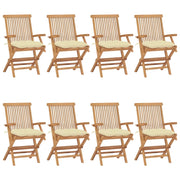 Sedie da Giardino e Cuscini Bianco Crema 8 pz Massello di Teak cod mxl 25471