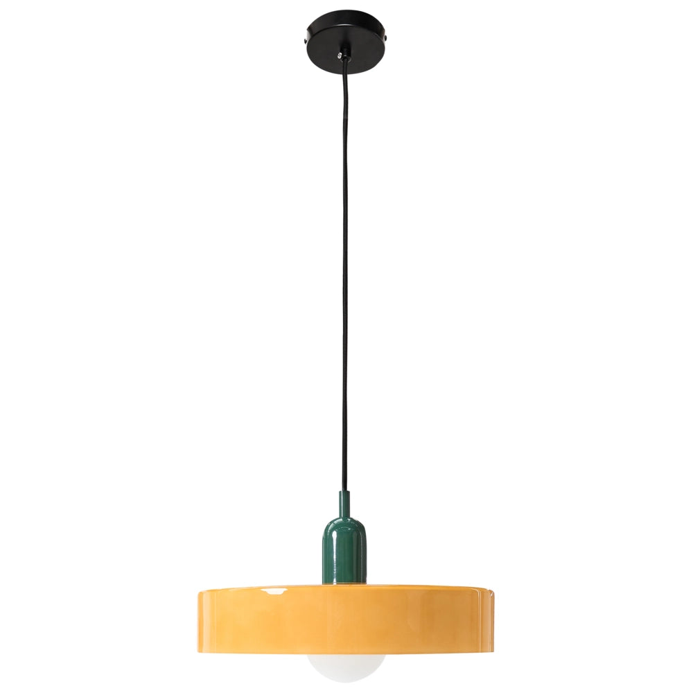 Lampada a sospensione con paralume in vetro arancione e paralume sferico interno