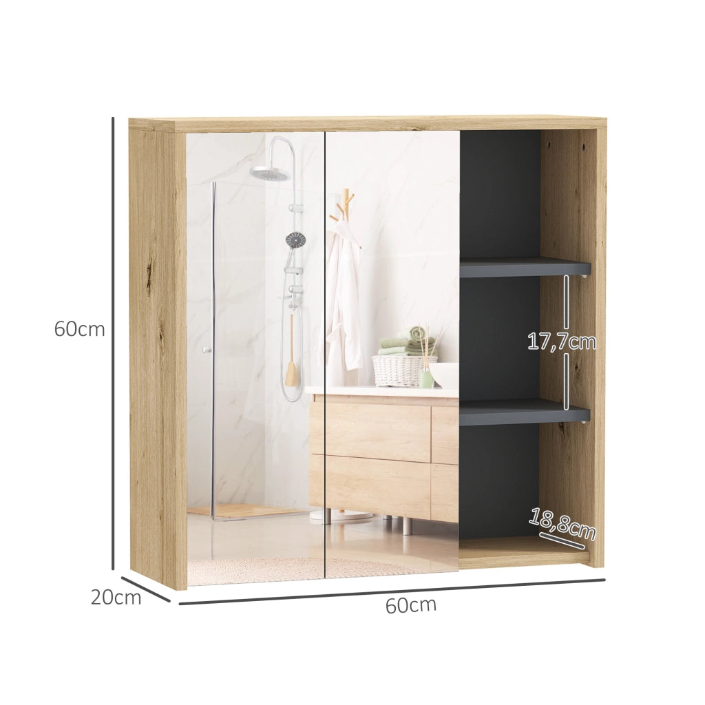 Mobile Bagno con Specchio e Ripiani ¨C Zephmum ¨C Legno Naturale 60x20x60 cm