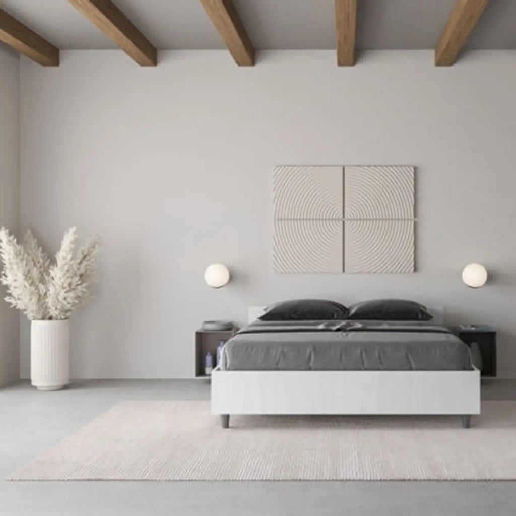 Letto matrimoniale francese con rete 140x200 bianco frassino Nuamo