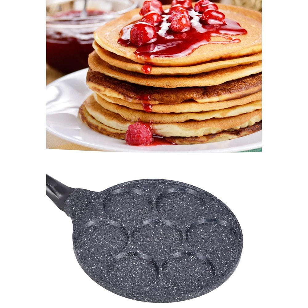 Trade Shop - Padella Multifunzione Per Pancake Frittelle Nero A 7 Fori Stampi Antiaderente 62432 -