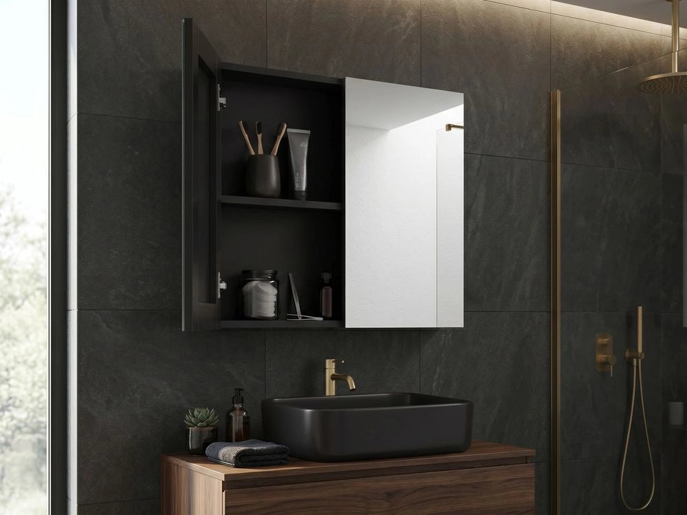 Armadietto a specchio per bagno in compensato bianco 80 x 70 cm Scaffali pensili a 2 ante