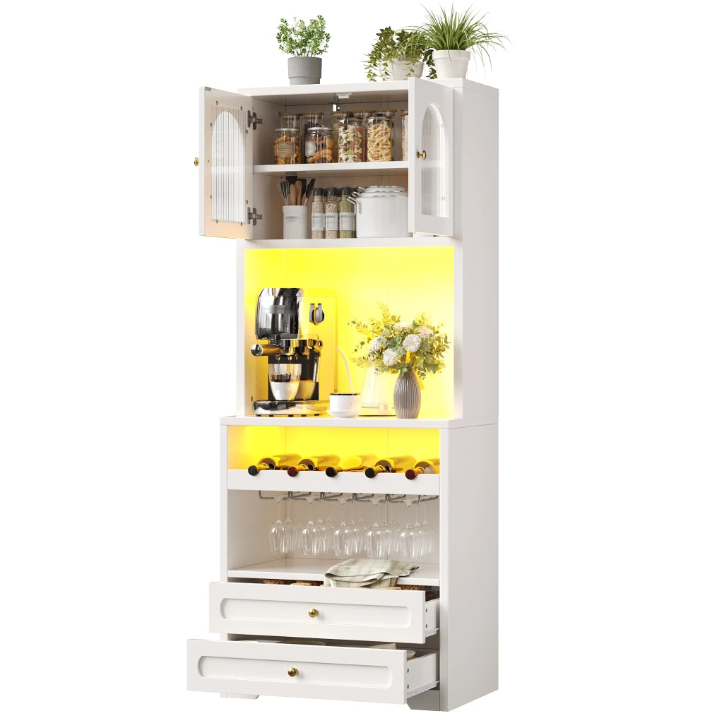 Mobile alto bianco con LED smart, portabottiglie e USB