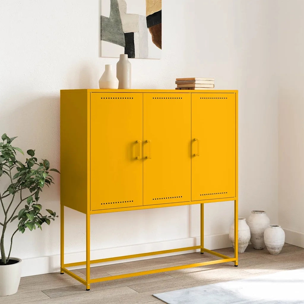 Credenza | Madia | Buffet da pranzo | Armadio da pranzo Giallo Senape 100,5x39x107 cm in Acciaio
