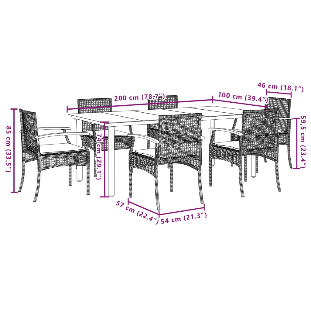 Set da Pranzo da Giardino 7 pz con Cuscini Beige in Polyrattan 3213636