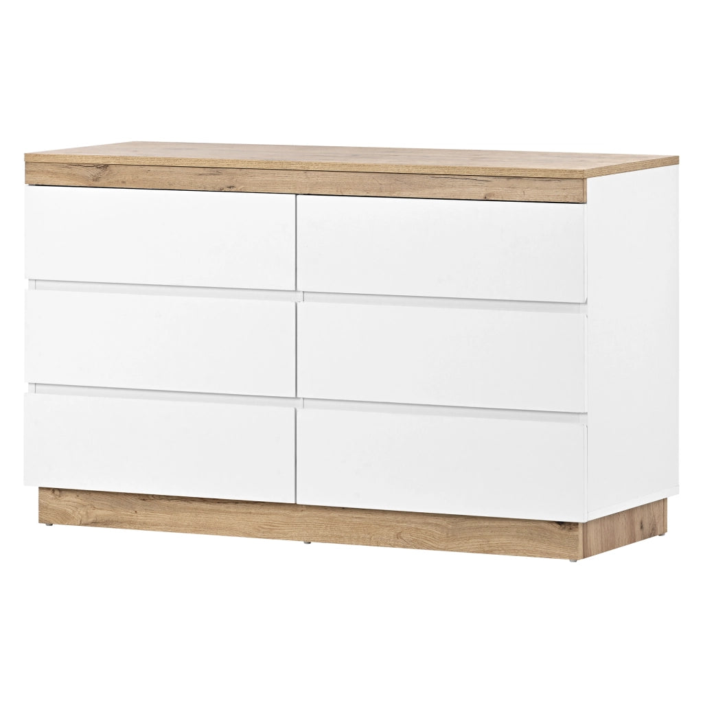 OKWISH Cassettiera con 6 Cassetti, Stile Classico, per Camera da Letto e Soggiorno, Pannello di Particelle, Bianco e Rovere