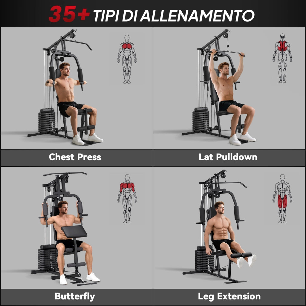 Stazione Fitness Multifunzione ¨C Xylo ¨C 45kg, 135x103x200cm, Nero