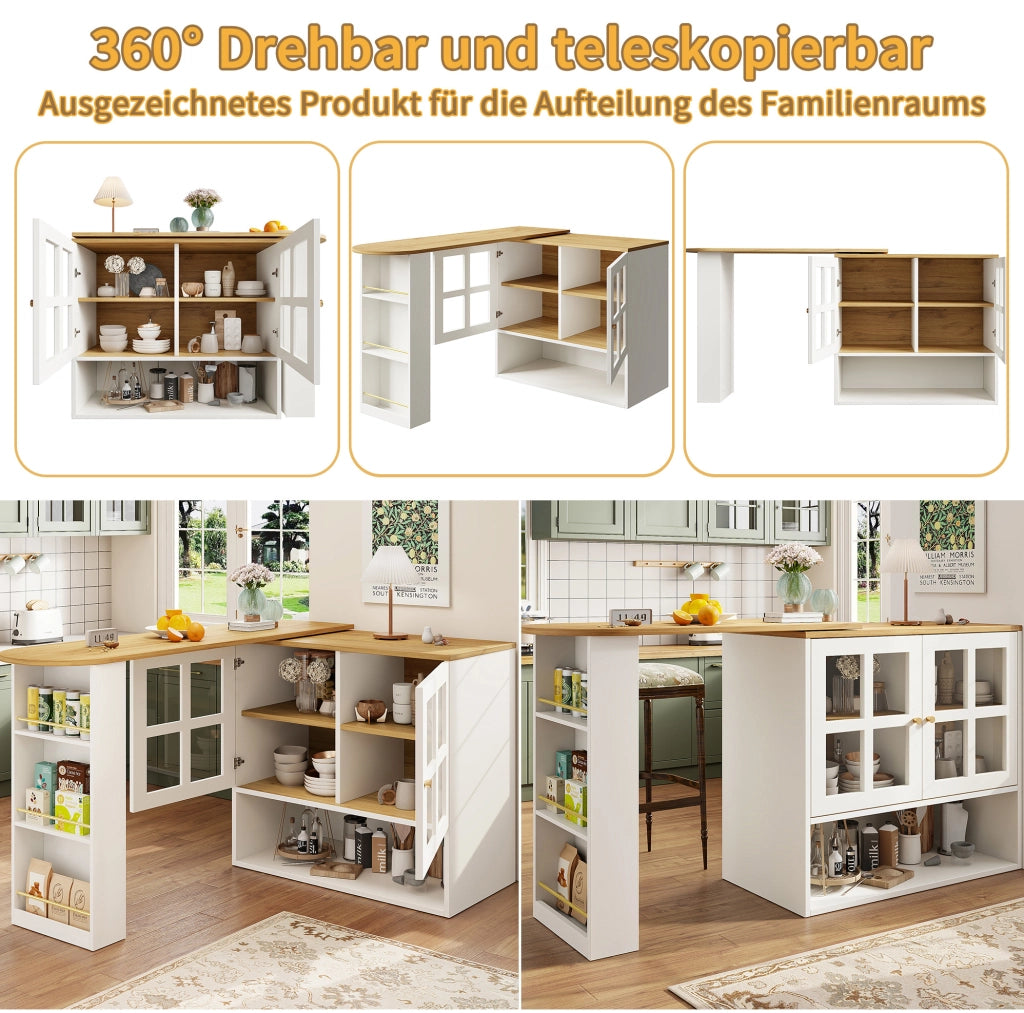 Mobile bar girevole e allungabile 138-204 cm bianco