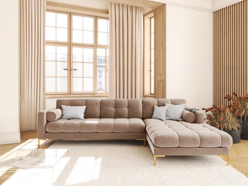 Cosmopolitan Design - Divano angolare destro "Bali" 5 posti in velluto beige 