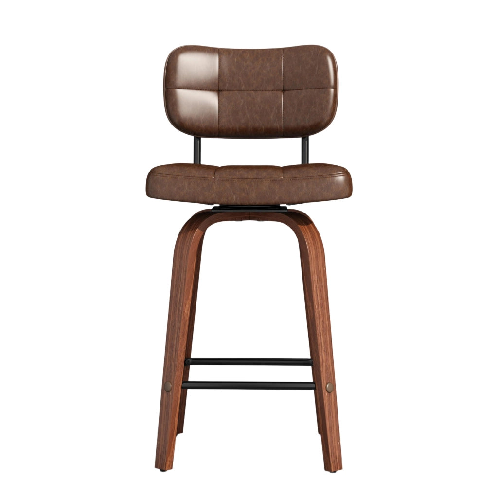 Sgabello da bar con schienale ergonomico e anello antiscivolo stile scandinavo in pelle pu e legno walnut brown