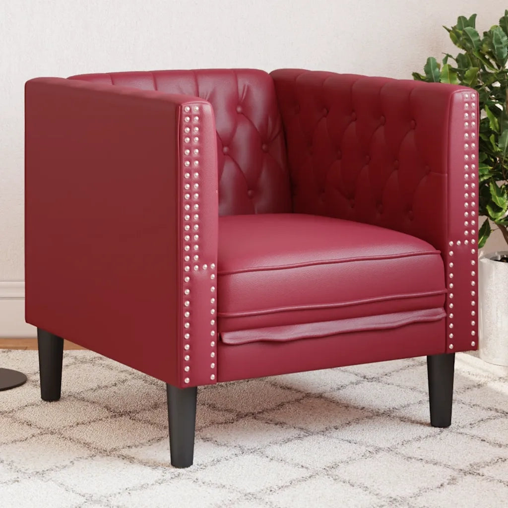 Divano Sedia-Poltrona Chesterfield Rosso Vino in Similpelle