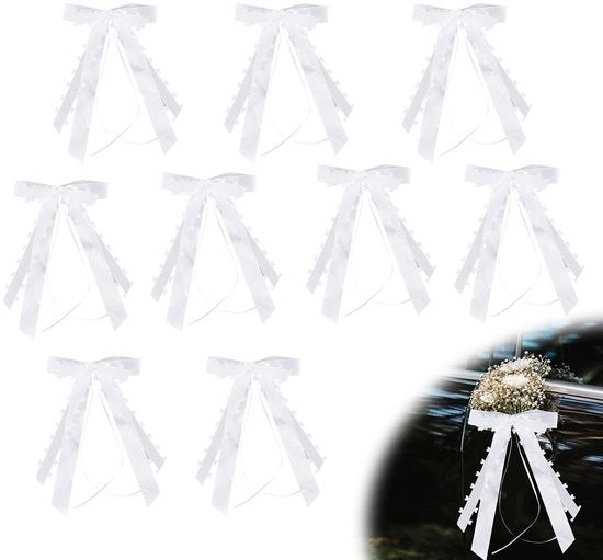 Decorazione Auto 50 Stuks - Festa - Strisce Antenna - Decorazione di Natale - Accessori Auto - Decorazione di Festa - Set di Strisce in Lino Bianco con Cuori - Decorazione Auto per Feste