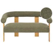 Divano a 2 posti Boucle verde e Marrone Scuro stile retrò gambe in legno