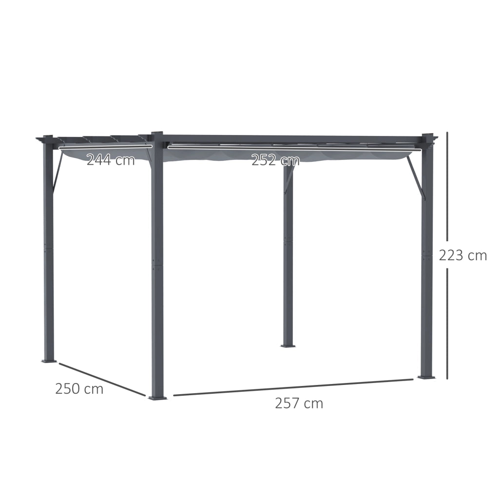 Padiglione Pergola Patio Roof con Tetto Scorrevole Giardino Alluminio Grigio Carbone + Grigio Scuro 3x3x2.23m