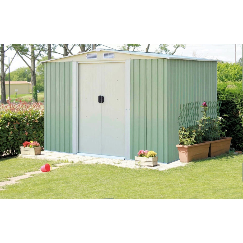 Casetta da giardino con porta scorrevole, Casetta degli attrezzi 205 x 257 x 175,5, Verde-Casette da giardino