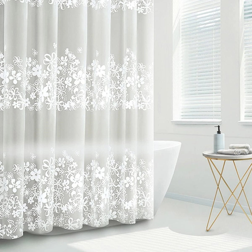 Trade Shop - Tenda Doccia Vasca Bagno 180x200cm Impermeabile Con 12 Anelli Fiore Bianco 87579 -
