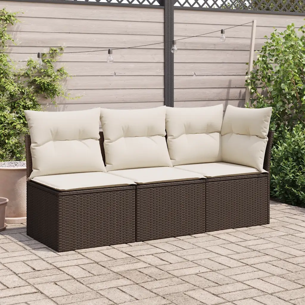 <em> Divano da Giardino a 3 Posti con Cuscini in Polyrattan Marrone</em> 366218
