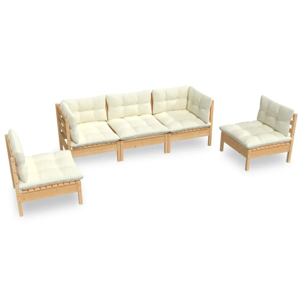 Set Divani da Giardino 5 pz con Cuscini Crema in Massello di Pino 3096184