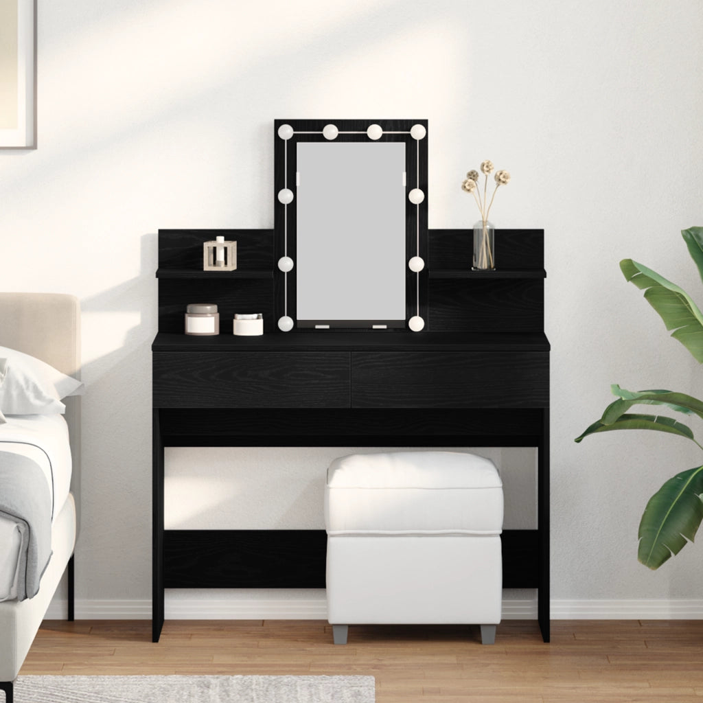 Tavolo da trucco con LED Nero Rovere 100x40x130 cm