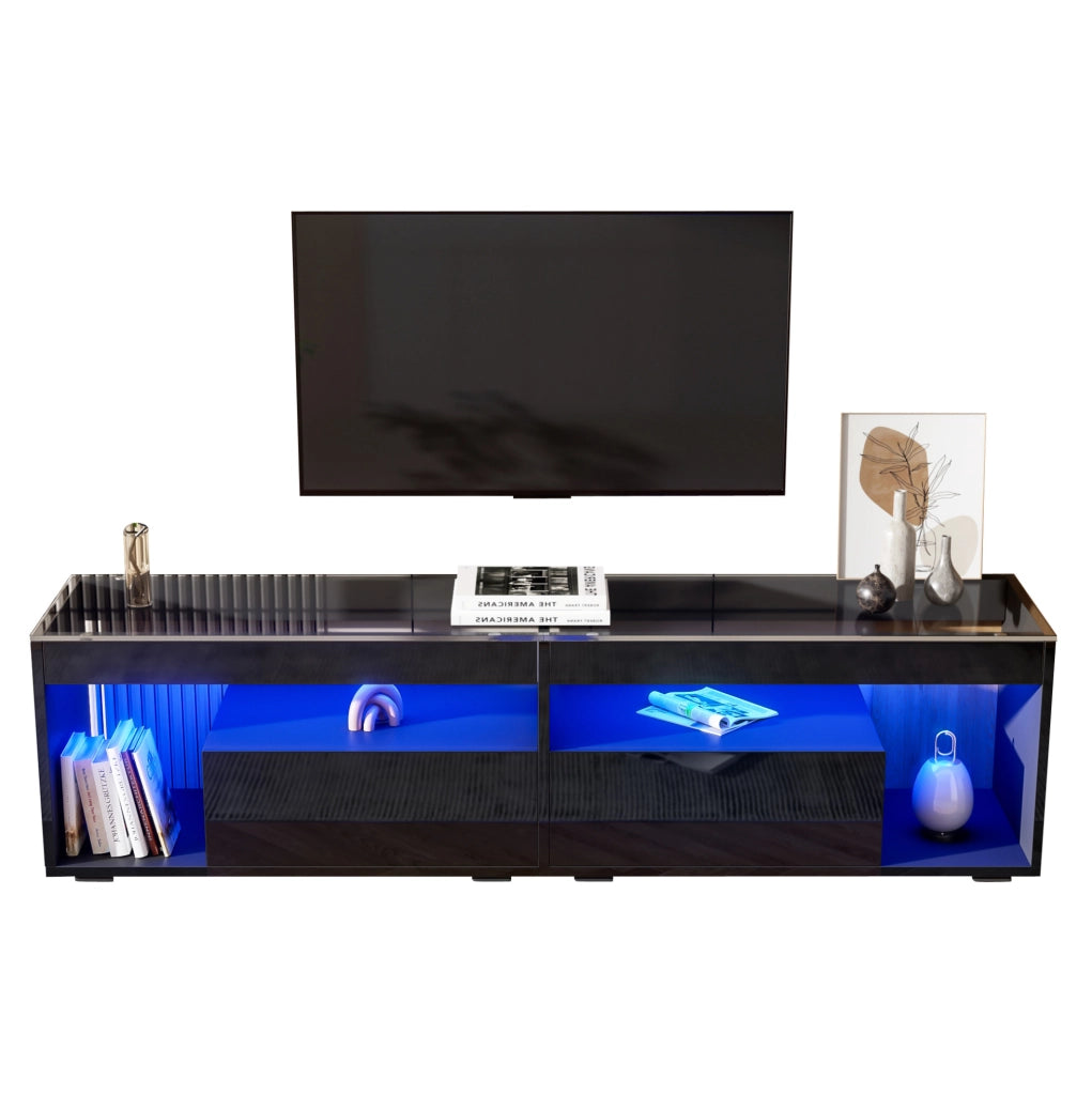 Mobile TV 180x40x46 cm con illuminazione LED e 2 cassetti in truciolato nero