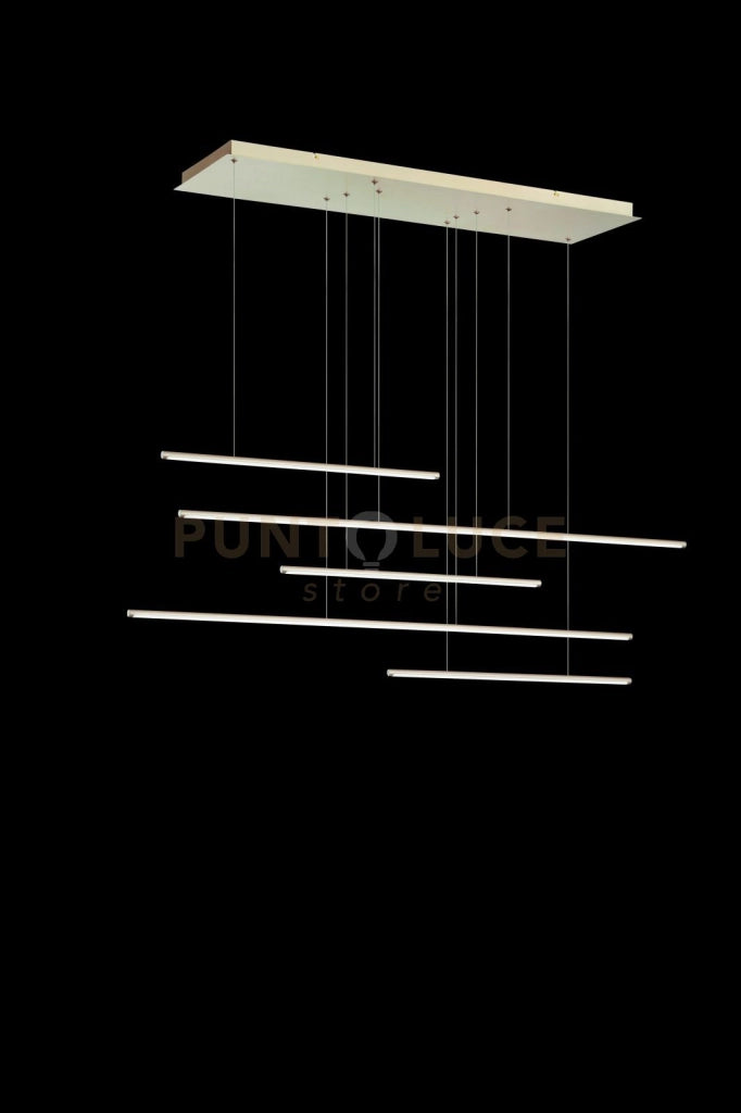 SOSPENSIONE GENIUS ORIZZONTALE 5 LUCI ORO LED 3000K 3050LM 72W DIMMERABILE RETTANGOLARE