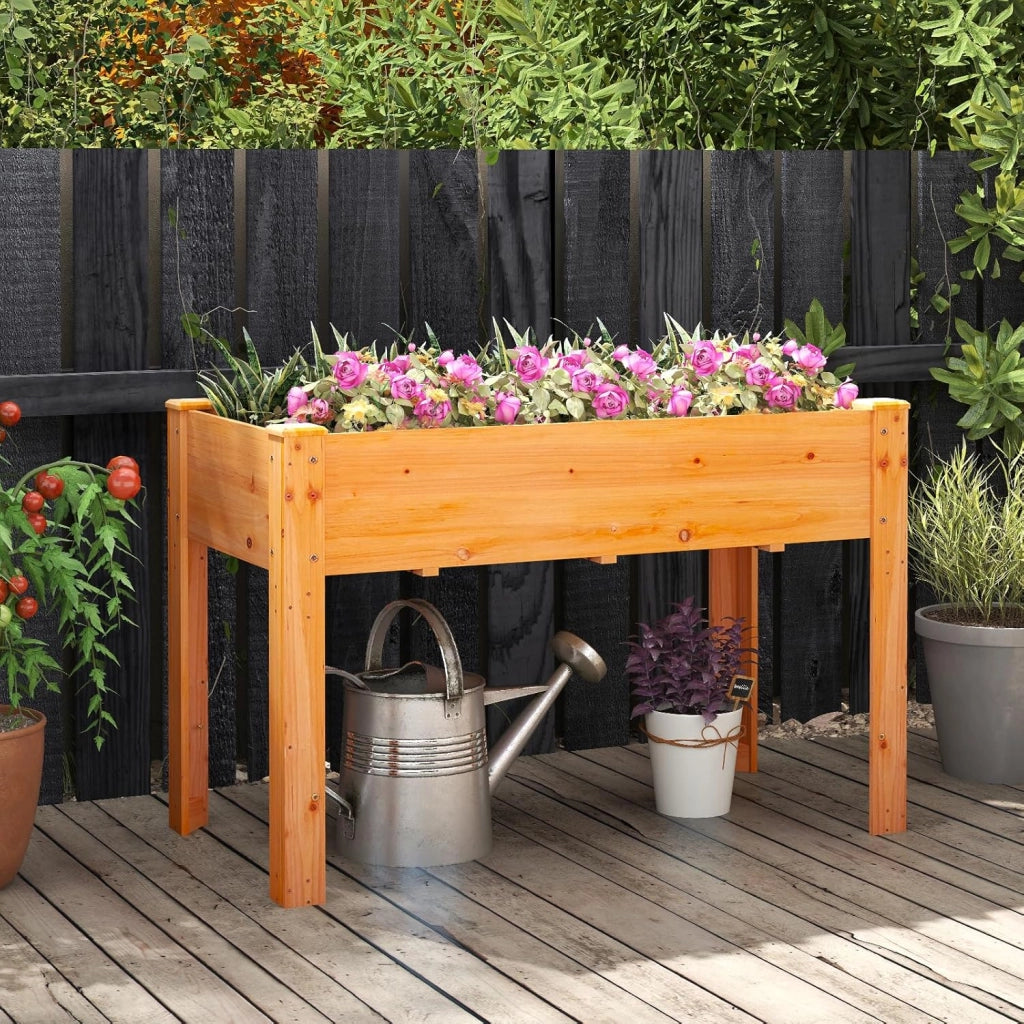 Letto per Orto Rialzato da Esterno in Legno di Abete, Fioriera Rialzata con Fori di Drenaggio, Letto per Piante Urbano da Giardino e Patio, 120 x 60 x 82 cm (Arancione)