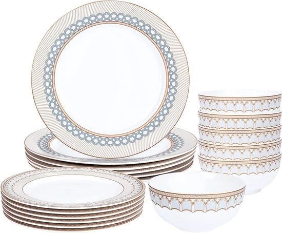 Set di Servizio per 6 Persone, 18-Piatti Combiservizio comprende Piatti, Piatti con Orlo d'Oro, Set di Tavola in Cotto Pieno