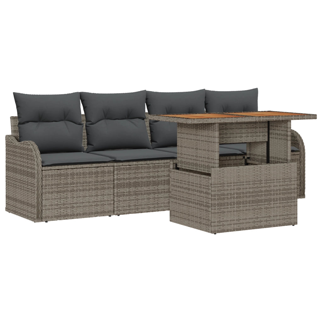 Set di divani da giardino  5 pezzi con cuscini Grigio in rattan sintetico Acacia