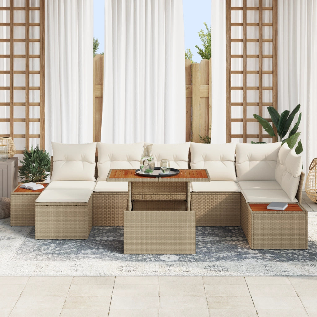 Set Divano da Giardino 8 Pezzi con Cuscini Beige in Rattan Polietileno