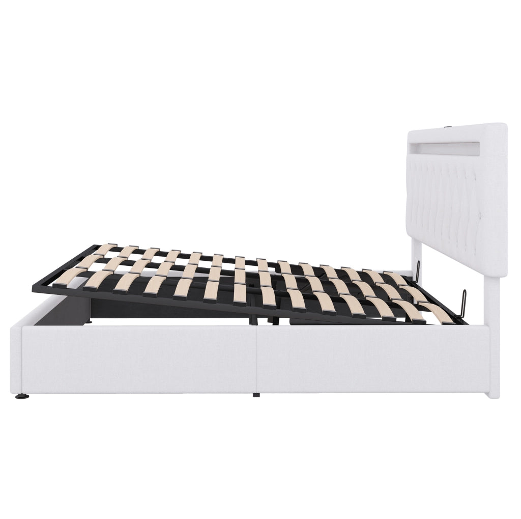 Letto matrimoniale imbottito 180x200 cm con contenitore, LED e USB