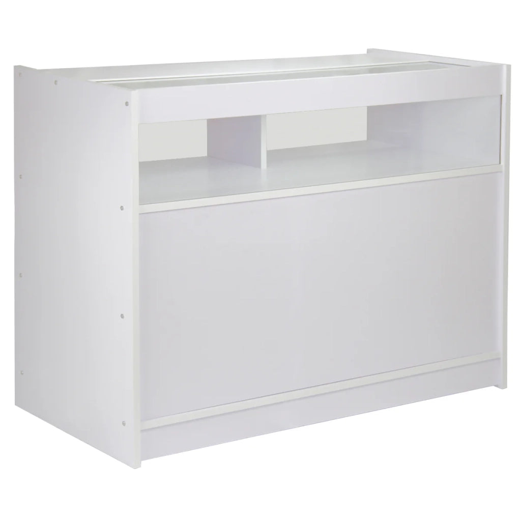 Bancone B1200 Bianco da Negozio e Reception Elegante Solido Robusto con Ripiani