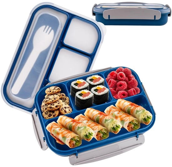 Lunchbox 1000 ml con 4 compartimenti Bento-box Ontbijtbox Maaltijdvoorbereidingsbox Snackbox BPA-vrij per scuola, ufficio, picnic e viaggio (blu)