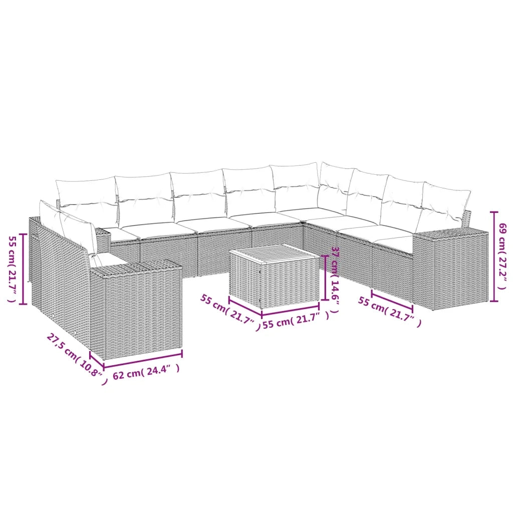 Set Divani da Giardino 11 pz con Cuscini in Polyrattan Nero