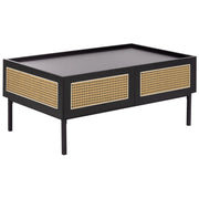 Tavolino da caffè nero con treccia viennese Struttura in ferro MDF Cassetti in rattan 97 x 57 x 42 cm Boho