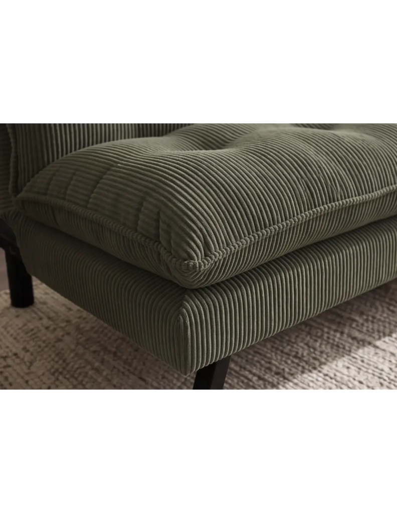 Divano letto AZENA 3 posti in tessuto a coste – Verde scuro e nero – 190 x 80 x 90 cm