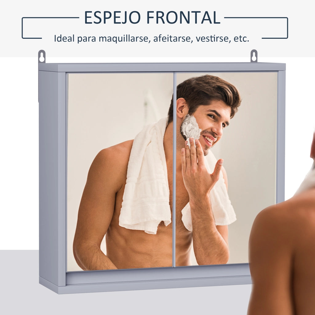 Specchio con Mobiletto da Bagno ¨C zephmum ¨C 48x14,5x45 cm Grigio