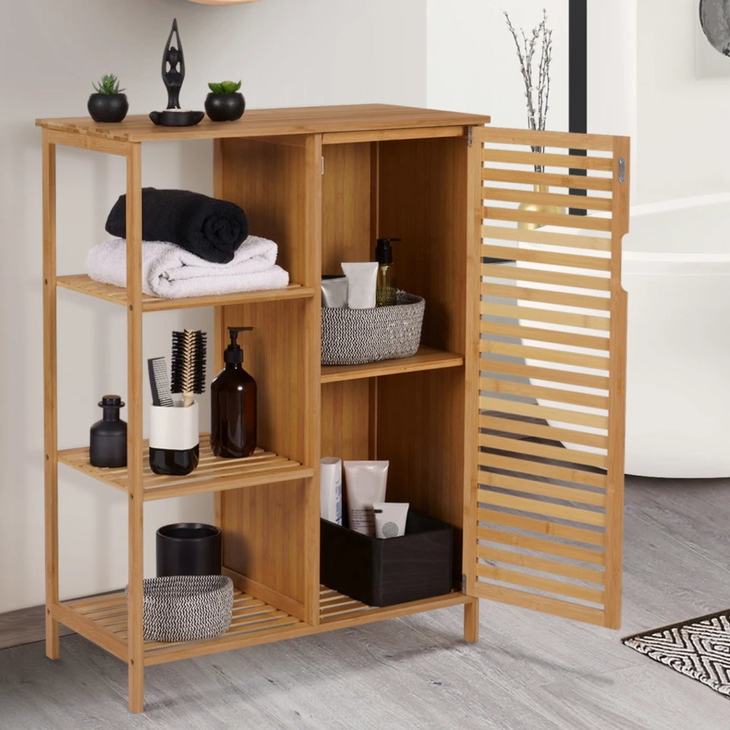 IDMarket - Mobili contenitori bagno in bambù con 3 ripani y armardio BEA