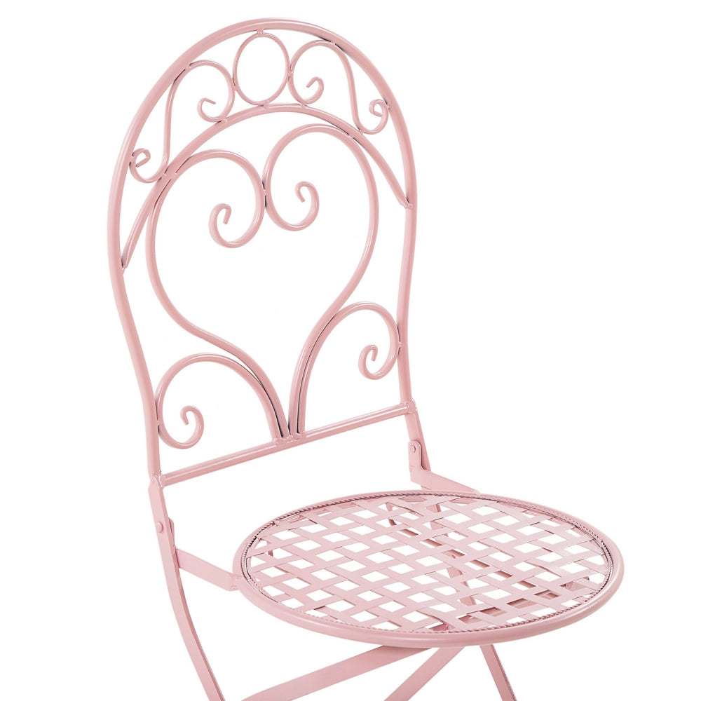 Set da esterno di 2 sedie con schienale a volute in metallo verniciato a polvere rosa