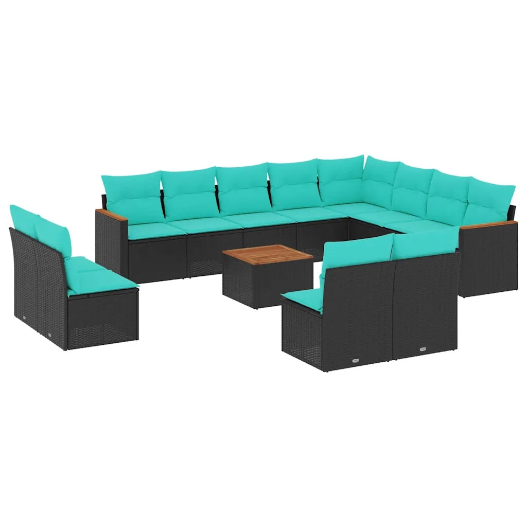 Set Divani da Giardino 13 pz con Cuscini Nero in Polyrattan 3226477