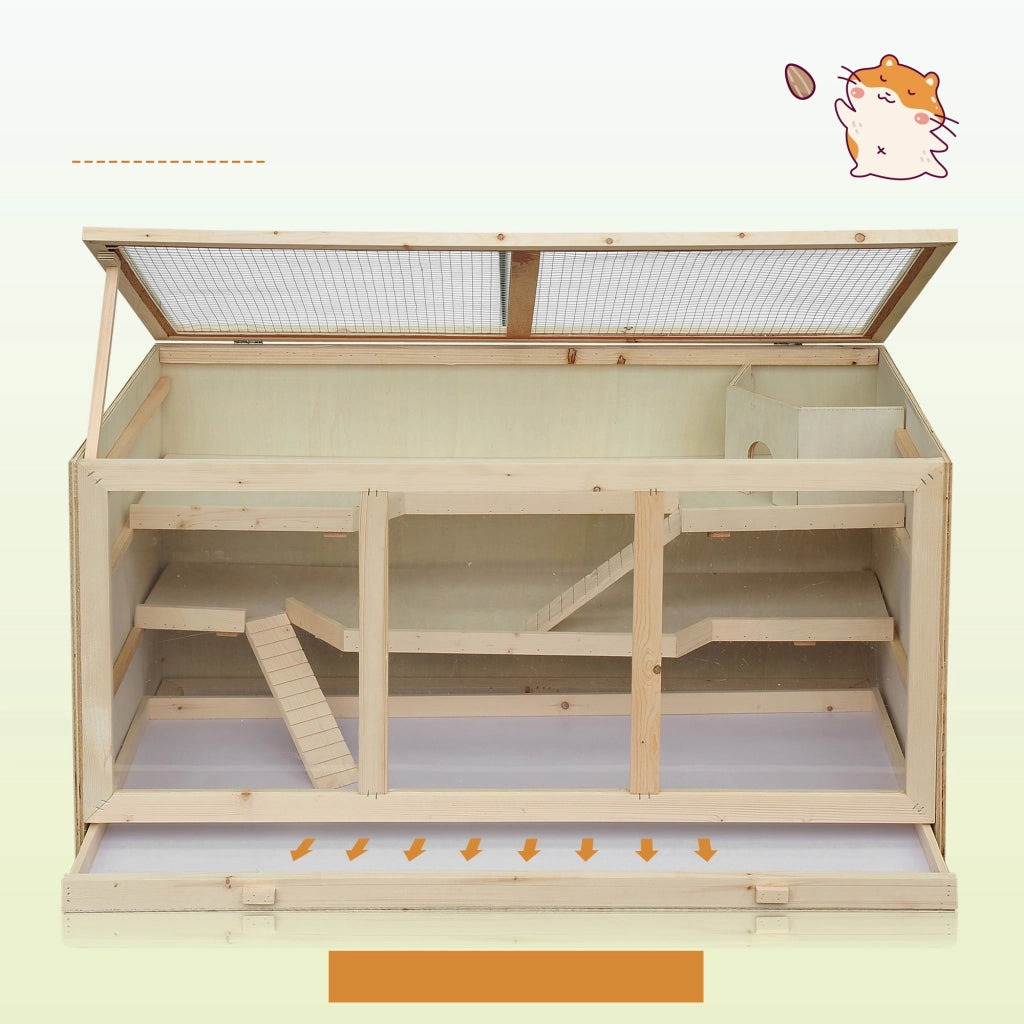 Gabbia per Criceti in Legno 3 Livelli con Scala e Ripiano ¨C zephmum ¨C 115x57x55 cm Naturale