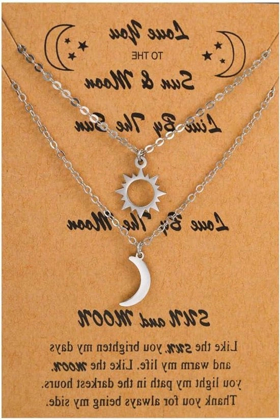 Collana Amicizia Sole e Luna - Regali per Fratelli e Sorelle - Doni per Teenager - Set a Due