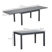Tavolo da Giardino Allungabile per 8-10 Persone, in Alluminio, 135-270x90x75cm, Grigio