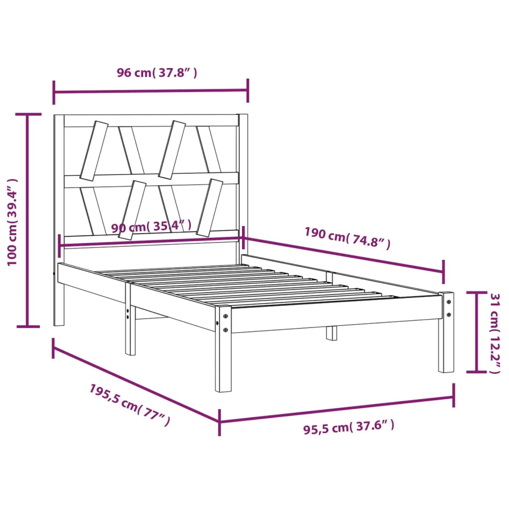 Giroletto-Struttura Letto in Legno Massello di Pino 90x190 cm Single 788789