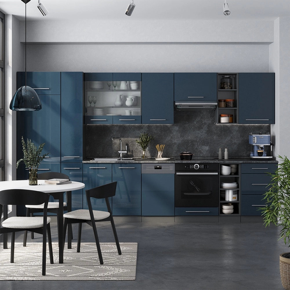 Cucina componibile Fame-Line Blu scuro lucido/Antracite 355 cm, PL Rovere Vicco